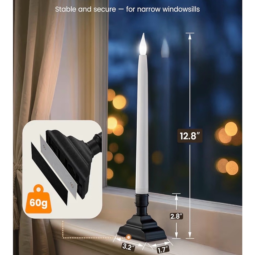 4 Pack Battery Operated Window Candles 5000K Cool White 12.8 inch Remote Timer - Picture 5 of 5